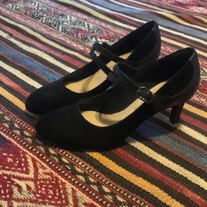 NWOT Clarks Black leather and suede heels